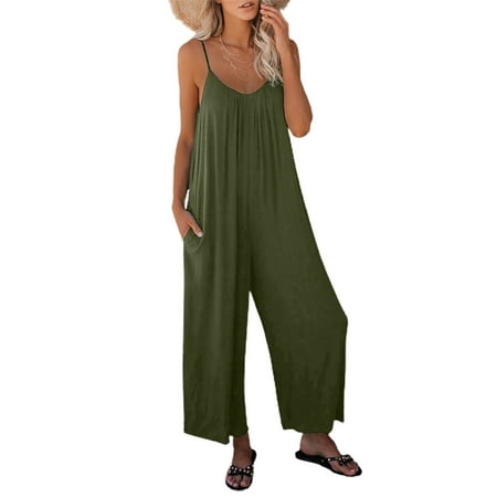 

Musuos Women Romper Boat Neck No-Sleeve Sling Jumpsuit Playsuits One-Piece Wide-Leg Trousers