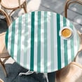 thumbnail image 2 of Green Stripe Round Tablecloth, Fitted Table Cover with Elastic for 36"-44" Round Tables, Gradient Geometric White Vertical Striped Table Cloth Outdoor Indoor Dinning Party Waterproof Tablecloths, 2 of 7