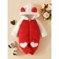 thumbnail image 3 of FEORJGP Newborn Girls Boys Fleece Rompers Infant Jumpsuit Fuzzy Heart Pattern Zipper Long Sleeve Bodysuit Baby Hooded Jumpsuits Outfits Clothes for Winter, 3 of 9