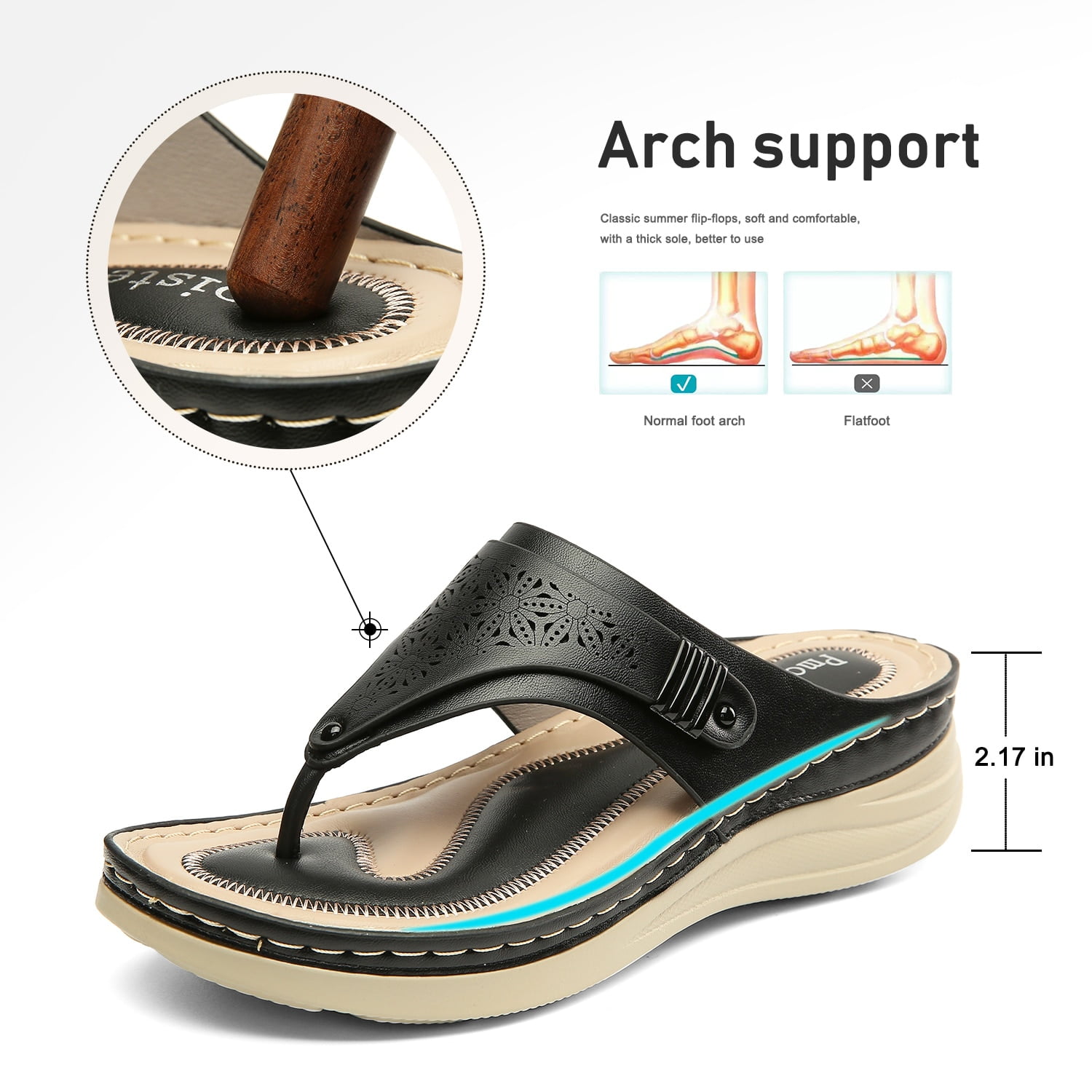 Pmoiste Women's Flip Flops Summer Platform Sandals Comfortable Arch ...