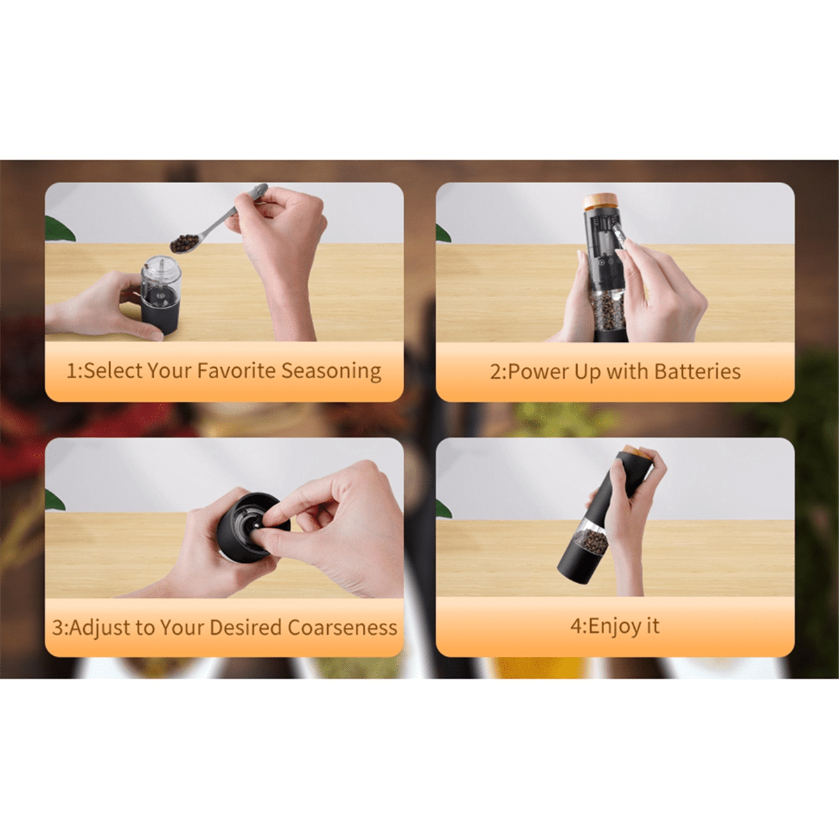 Electric Salt and Pepper Grinder Set Automatic Salt Pepper Mill Grinder Adjustable Coarseness Battery Powered LED Light
