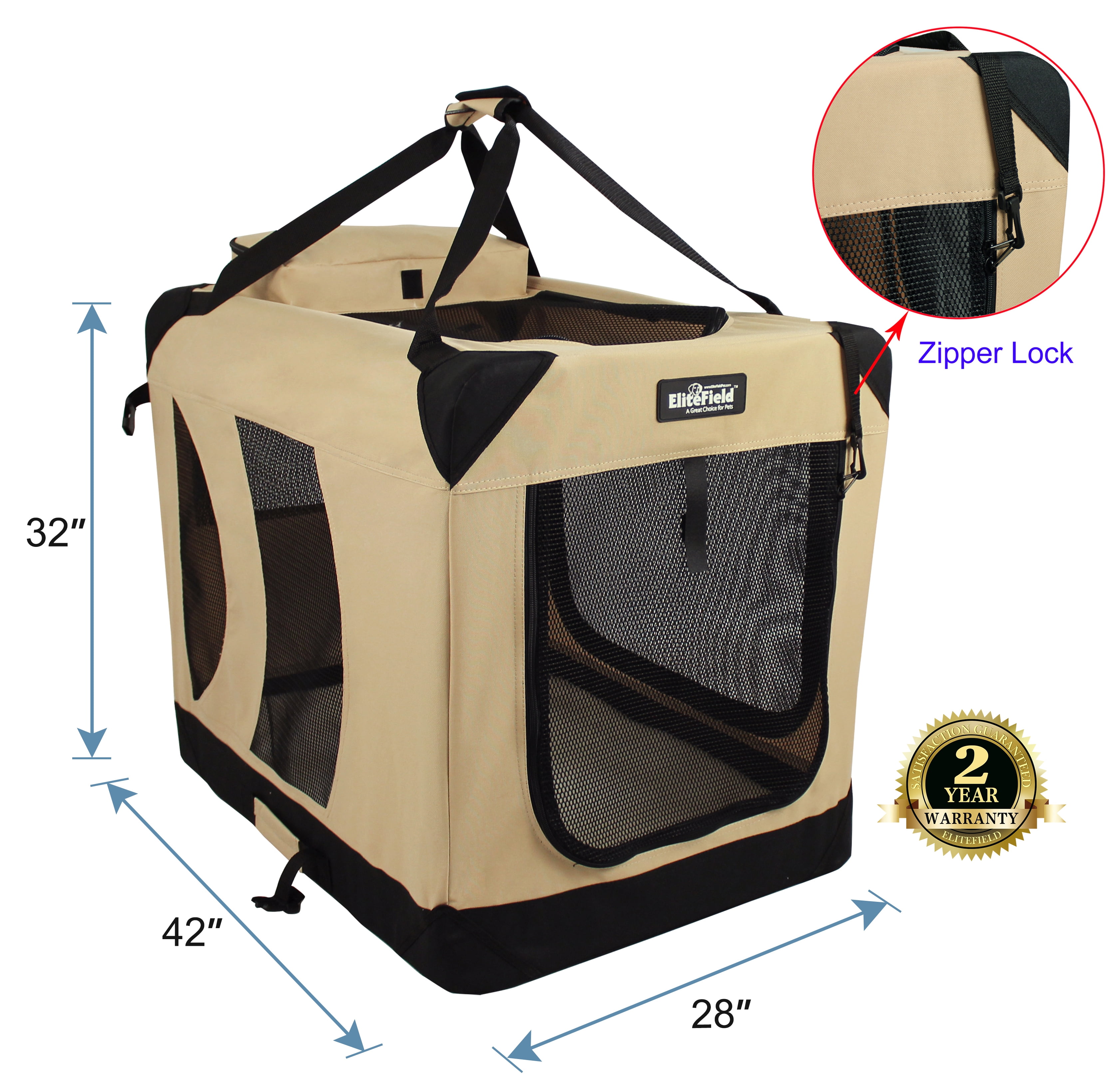 EliteField 3-Door Folding Soft Dog Crate with Carrying Bag and Fleece Bed (2 Year Warranty), Indoor & Outdoor Pet Home