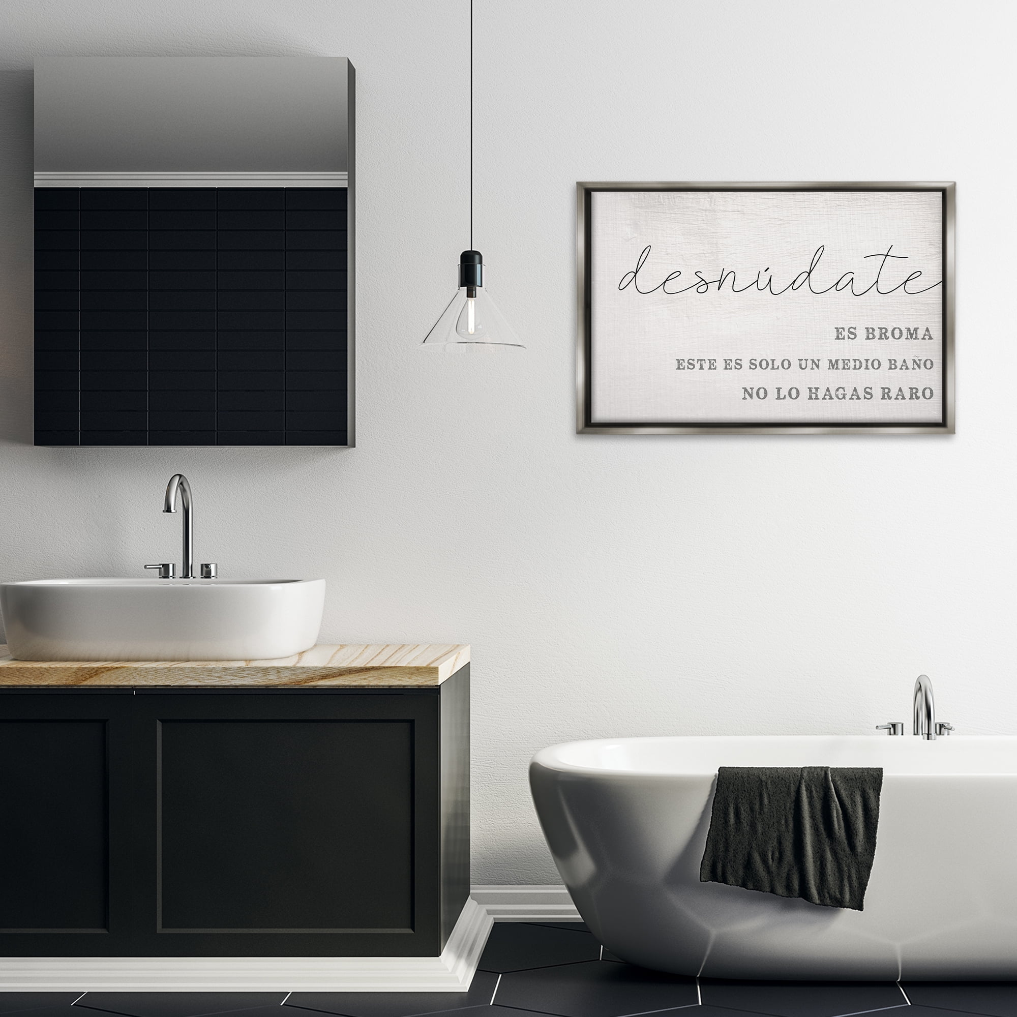 Stupell Industries Solo un Medio Baño Bath & Laundry Painting Gray Floater Framed Art Print Wall Art, 31 x 21