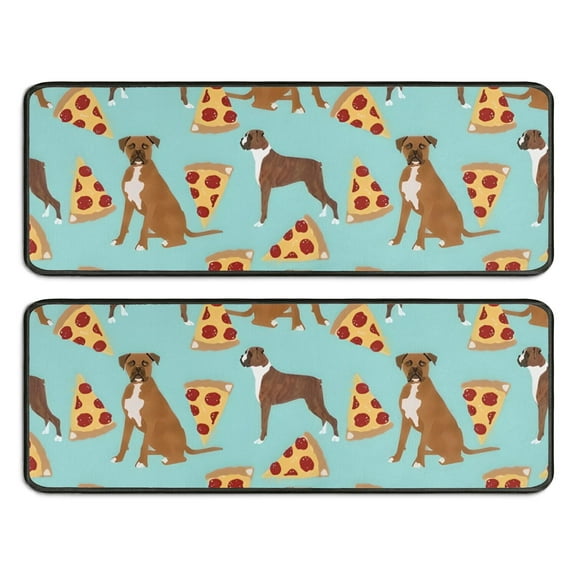 Kitchen Rugs Sets Of 2,Boxer Dog Pitbull Terriers Dog and Pizza Anti Fatigue Kitchen Mat Rugs Non Slip Washable,Decorative Kitchen Floor Mats for Kitchen,Sink,Laundry,17"x47" 17"x47"