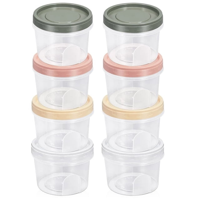 8 recipientes de plástico redondos con tapa, pequeños recipientes reutilizables para almacenamiento en el congelador con tapa de rosca de 500 ml
