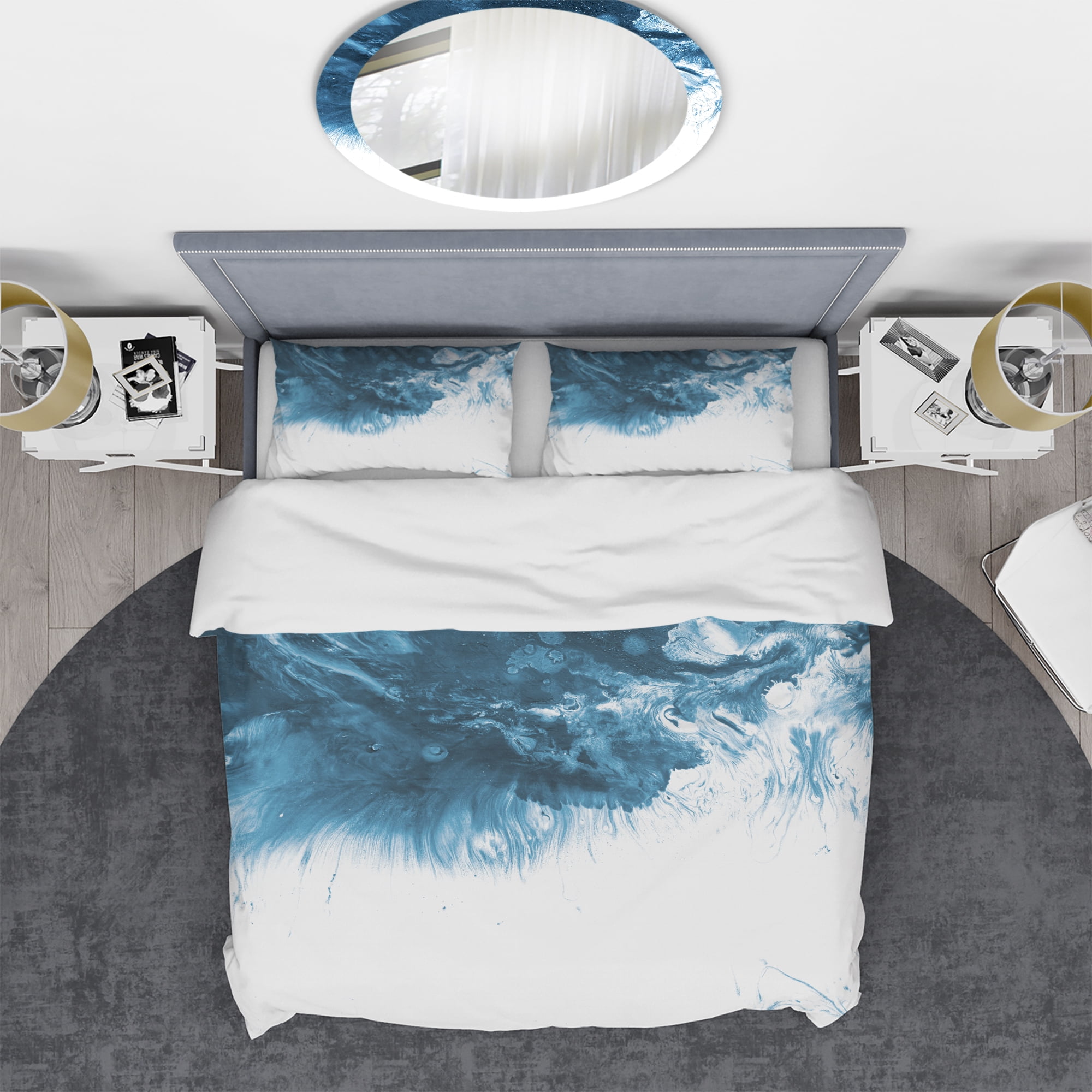 Designart 'Blue and White Hand Painted Marble Acrylic' Mid-Century Modern Duvet Cover Set