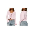 thumbnail image 3 of Women Ruffle Tie Front Cardigan Sweater Long Bell Sleeve Cropped Knit Sweater Top Pink M, 3 of 7