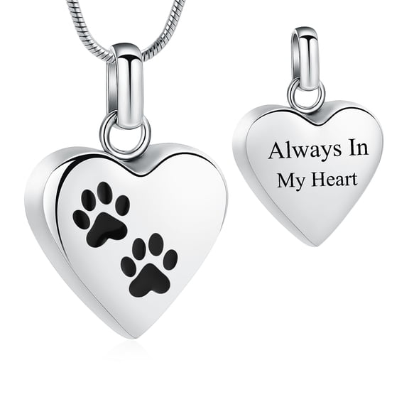 Heart Paw Print Urn Necklace for Ashes for Pet Stainless Steel Cremation Jewelry Memorial Pendant for Dog Cat Ash