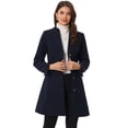 thumbnail image 1 of Abrigo largo elegante de invierno para mujer con cuello en V y un solo pecho Azul Oscuro XL, 1 of 6