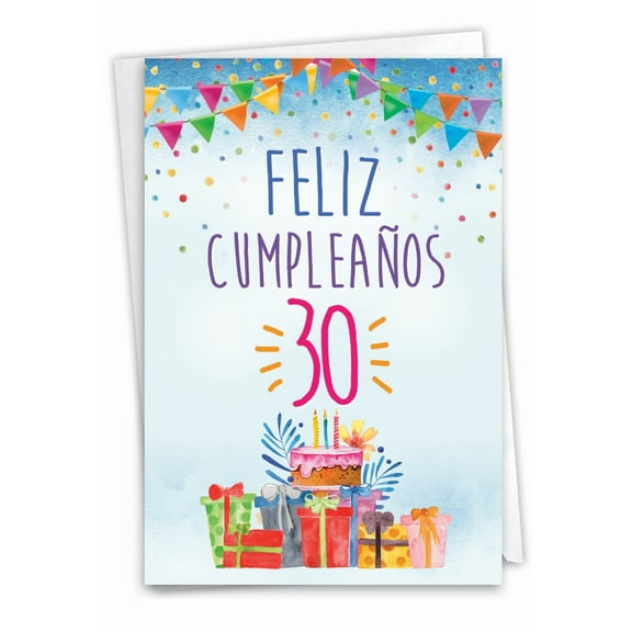 NobleWorks 30th Spanish Milestone Birthday Greeting Card with 5 x 7 Inch Envelope (1 Card) Feliz Cumplea?os 30 C8833MBG-SL