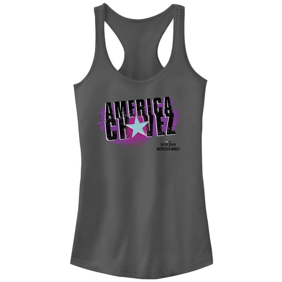 Junior's Marvel Doctor Strange in the Multiverse of Madness Spray Painted America  Racerback Tank Top Charcoal Small