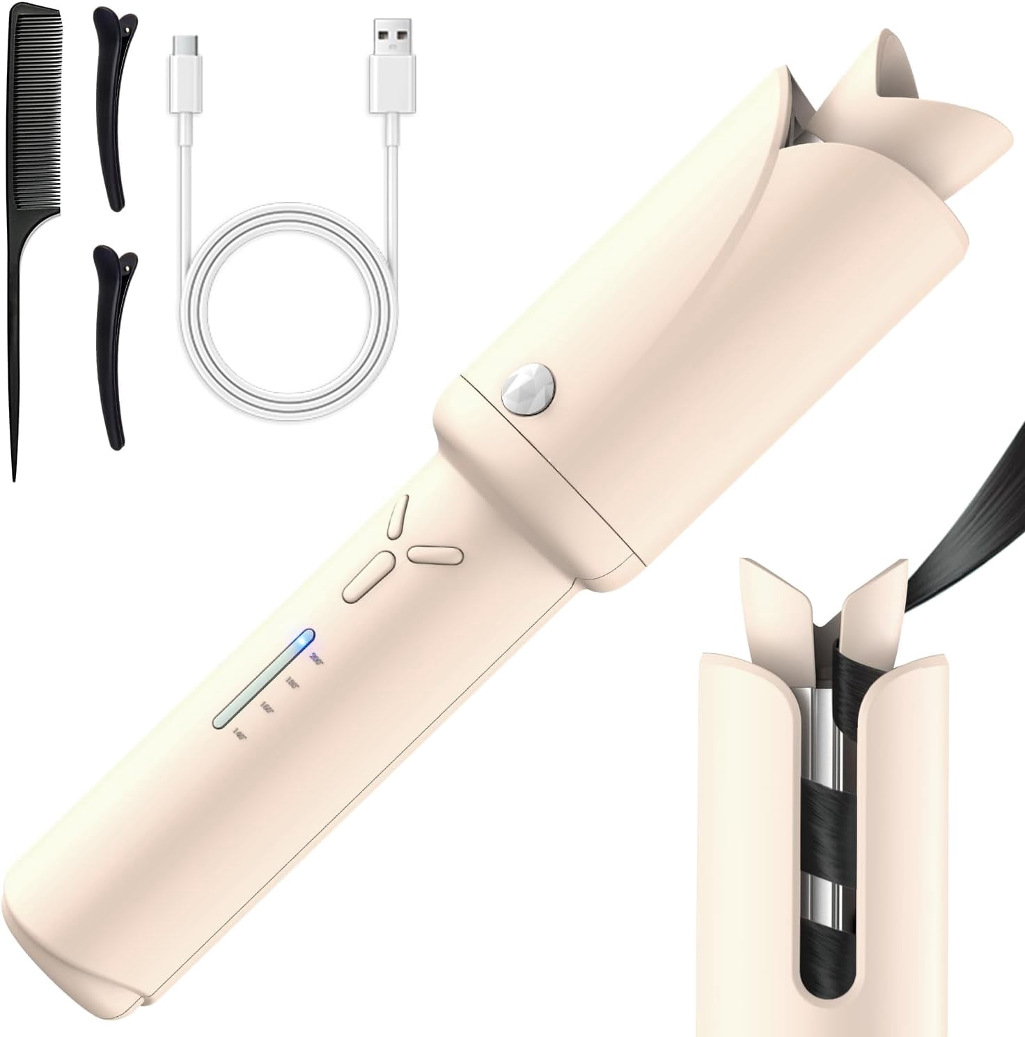 Cordless Automatic Hair Curler, 1.2-Inch USB Rechargeable Auto-Rotating Ceramic Curling Iron with 4 Temperature Settings for Travel