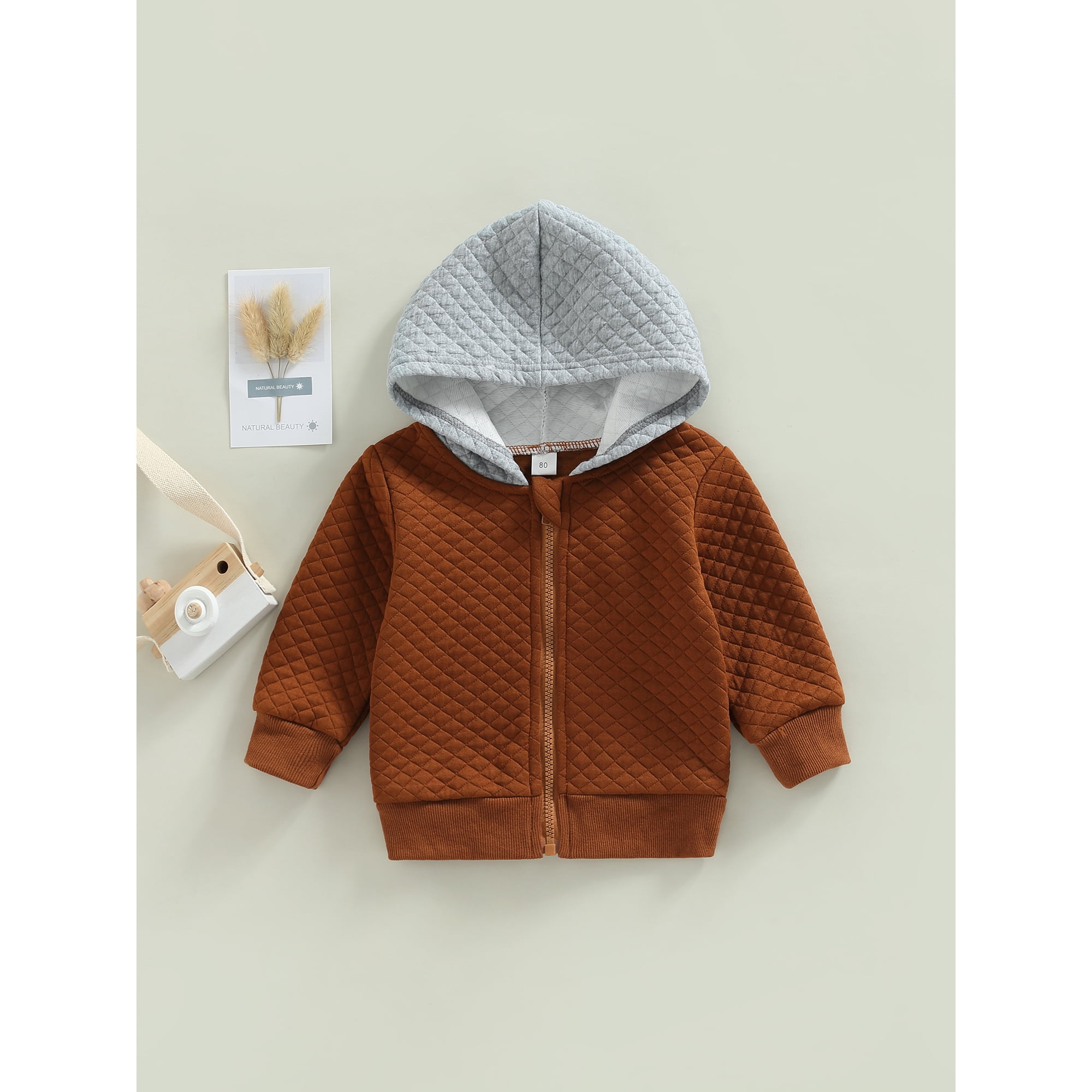 Toddler Baby Boy Girl Quilted Jacket Hoodie Coat Color Block Long Sleeve  Zipper Hooded Jackets Top Warm Outwear