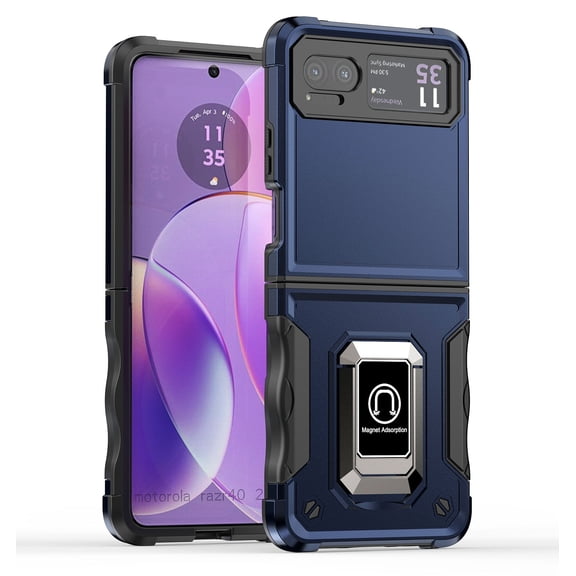 For Motorola Razr 2023 OPTIMUM Magnetic Ring Stand Hybrid Case Cover - Blue
