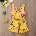 thumbnail image 2 of Caoirhny 1-6T Kids Little Baby Girl Sleeveless Jumpsuit V Neck Flower Print Bohemian Style Lace-up Ruffles Shorts Romper Outfit, 2 of 7