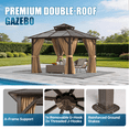 thumbnail image 4 of Sunmthink 10' x 10' Hardtop Gazebo,Polycarbonate Double Roof,Aluminum Frame with Curtains and Netting for Patio,Garden,Brown, 4 of 8