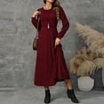 thumbnail image 5 of CharmCyan Women’s Long Sleeve Pleated Maxi Dress with Crew Neck Solid Ribbed Knit Fabric Elegant A Line Casual Style Comfortable Fit Wine S, 5 of 9