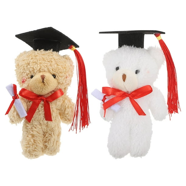 KAKOWELY 2 mini osos de graduación, osos de flores de graduación, peluche de animal de graduación con gorra, oso de graduación de secundaria para fiestas de graduación.