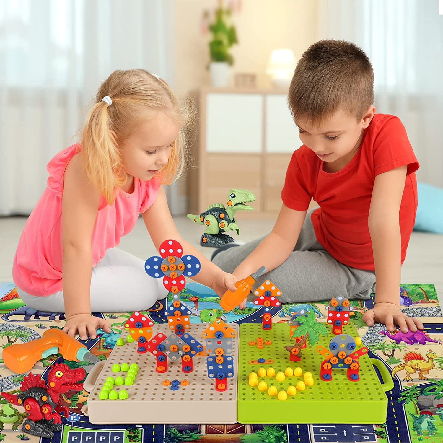 5 PCS Take Apart Dinosaur Toys With Electric Drill - STEM Building Construction Set