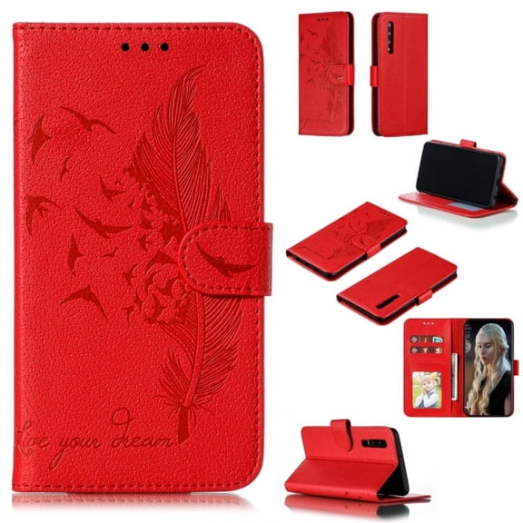 Feather Pattern Litchi Texture Horizontal Flip Leather Case with Wallet & Holder & Card Slots