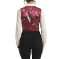 thumbnail image 3 of INSPIRE CHIC Women's Floral Pattern V Neck Sleeveless Button Satin Waistcoat Vest XL Rose Red, 3 of 6