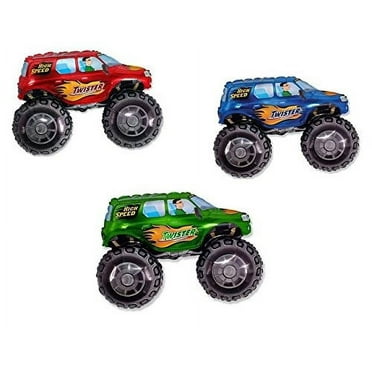 Dalvaydelights Monster Truck Shaped 33 Foil Mylar Balloons1 Each Colorred, Blue Green Set