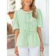 thumbnail image 4 of Blusa PRETTYGARDEN para mujer con lazo en la parte delantera a rayas verde claro, 4 of 8