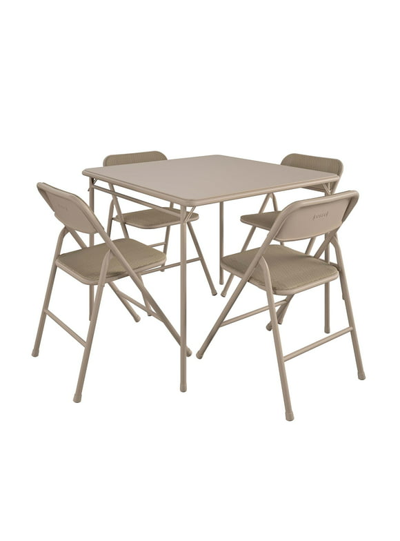COSCO 5-Piece Folding Dining Set with Card Table and 4 Fabric Padded Chairs, Tan