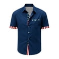 thumbnail image 5 of Conairie Men 4th of July Shirts American Flag Print Short Sleeve Button Down Collared Shirt Loose Casual Work Tee Pullover Outfits Dark Blue L, 5 of 6