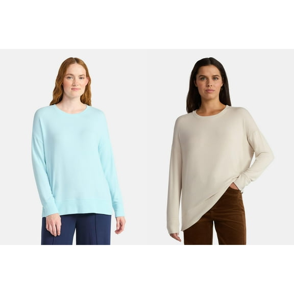 Time and Tru Women's Hacci Knit Pullover with Long-Sleeves, 2-Pack, Sizes XS - XXL