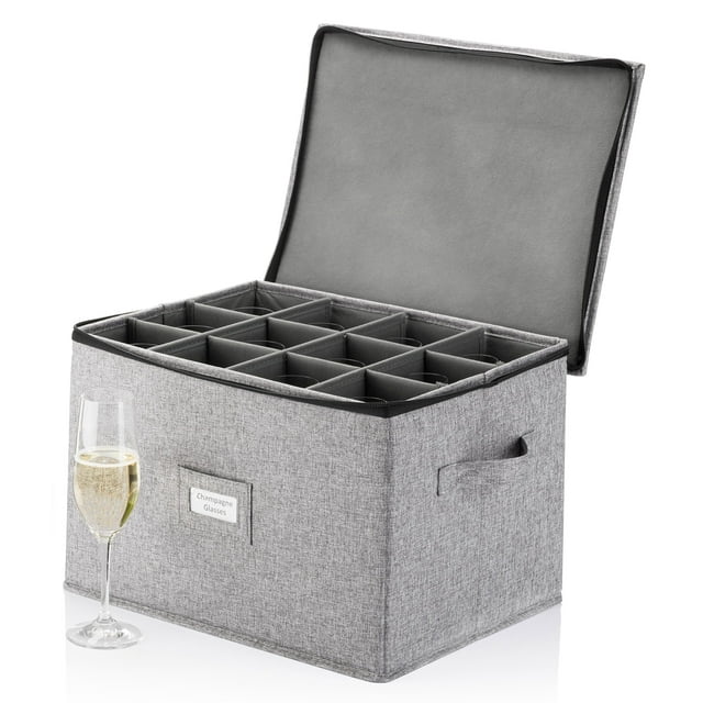 Caja de almacenamiento para flautas de champán STOZU, carcasa rígida con capacidad para 12 vasos