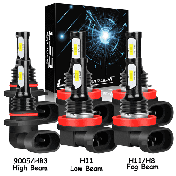 For 2016-2020 Jeep Compass LED Headlight Bulbs 9005 H11 High/Low Beam H11 Fog Light White 6Pcs