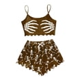 thumbnail image 3 of MuXiKeJi Clothes Halloween Pajamas For Women Sexy Y2k Cute Print Fall Pajama Ruffle Sleeveless Cami Crop Top and Elastic High Waist Shorts 2 Piece Set Funny Skeleton Spooky Lounge Holiday Pjs, 3 of 6