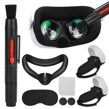 Accessories Set for Oculus Quest 2, TSV 8-in-1 Touch Controller Grips Cover, VR Silicone Face Cover & Lens Cleaning Kit Fit for Oculus Quest 2 VR Headset With VR Lens Protector Cover, Cleaning Pen