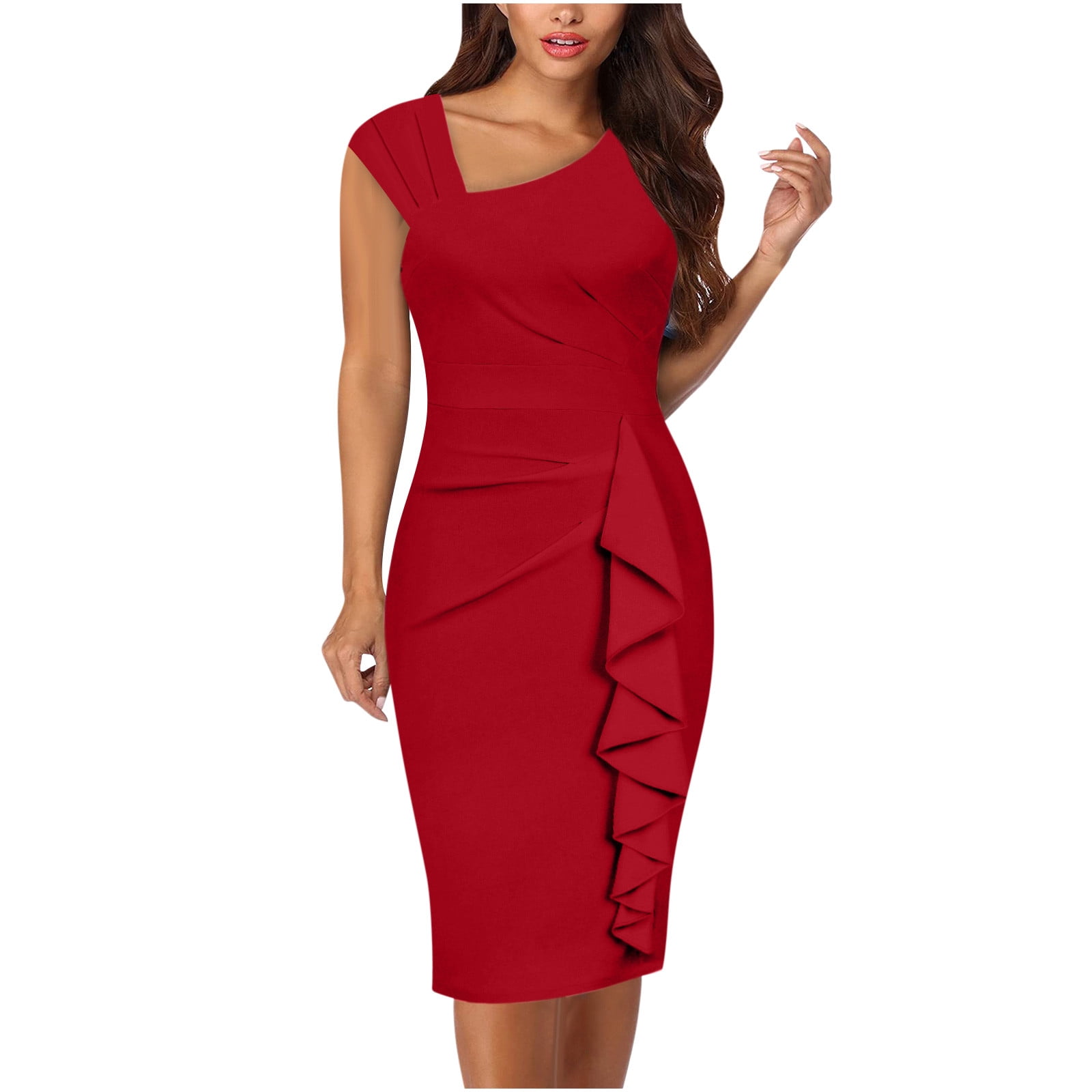 Efsteb Sexy Bodycon Dresses for Women Formal Cocktail Party Solid Color Dress Elegant Skew