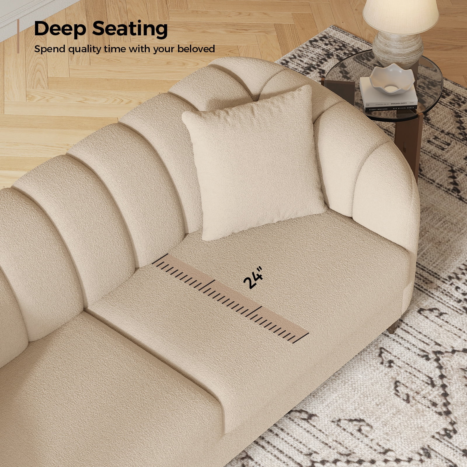 COPIAE 82 Inch Loveseat Sofa,Modern Couch and Sofa,Curved Petal Design Furniture,Sturdy and Easy Installation,Small Sofa for Living Room Bedroom Office and Apartment,Terry Fleece Fabric Apricot