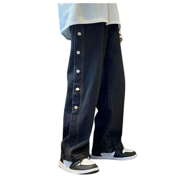 toraway Cargo Pants for Men Work Black Mens Wide Leg Jeans Elastic Waist Baggy Jeans Casual Drawstring Denim Pants Trousers M