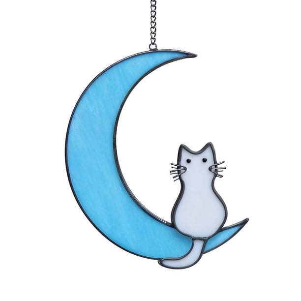 Ventana colgante Suncatcher gato amante regalo decoración gato de cristal en la luna