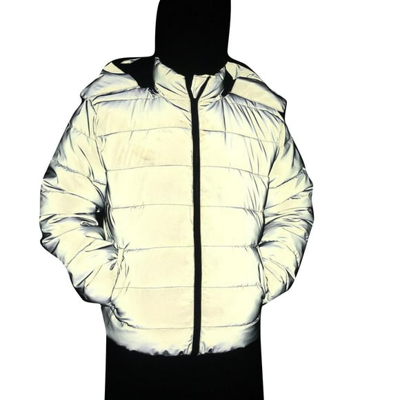 Glow Hip Hop Coat Long Coats for Women Winter Grey Reflective Jacket for Women Cute Winter Coat Women Detachable Hooded Zipper Loft Coats for Women Warm Short Coat with Pockets