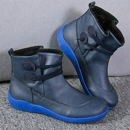 

Hhdxre Women Winter Snow Boots Leather Ankle Spring Flat Shoes Woman Short Boots(Blue 40)