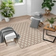 thumbnail image 1 of Modern Turkish Area Rug, Retro 60s 70s Vintage Geometrical Rounds Triangles Pattern Art Image, Soft Carpet for Living Room Decor with Distressed Look, 4' X 5.7', Pale Sepia, by Ambesonne, 1 of 4