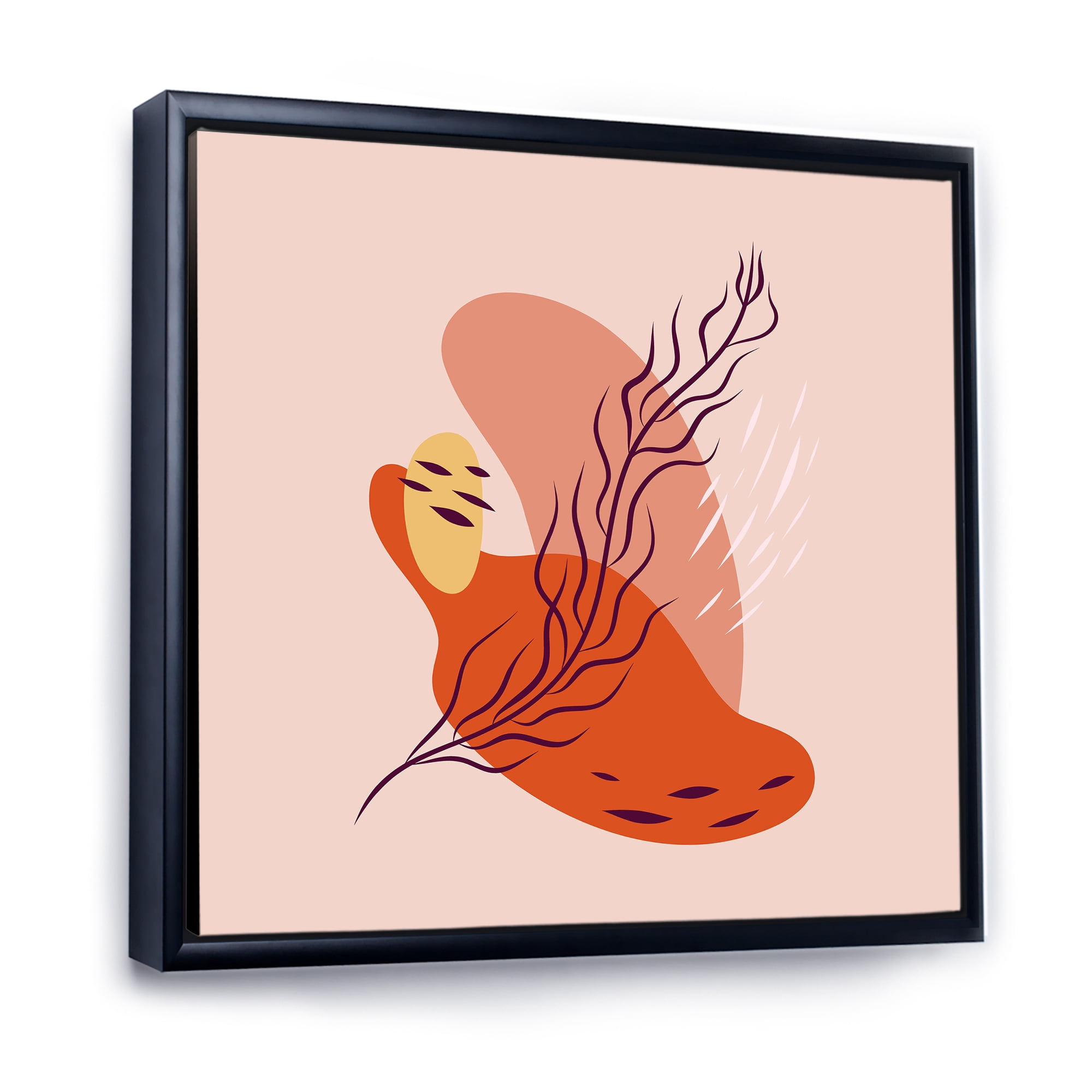 Designart 'Abstract Warm Colors Spring Leaf' Modern Framed Canvas Wall Art Print