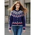 thumbnail image 4 of PAOLA RIBONI Lightweight Comfort Fairisle Star Crew Neck Cardigan in Cozy Red and Blue Design Featuring Raglan Sleeves Perfect for Stylish Layering Anywhere, 4 of 9