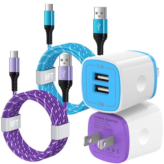 USB C Charger Block Fast Charging, 2 Pack Dual Port USB Wall Charger with 6FT USB C Cable, Type C Block Wall Charger Adapter USB C Brick Cube with USB C Phone Charger Cords, Mixed