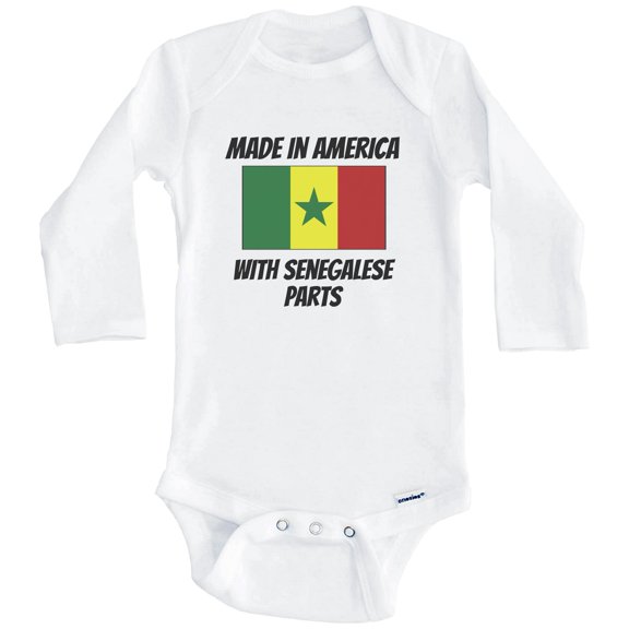 Made In America With Senegalese Parts Senegal Flag Funny One Piece Baby Bodysuit (Long Sleeve), 0-3 Months White