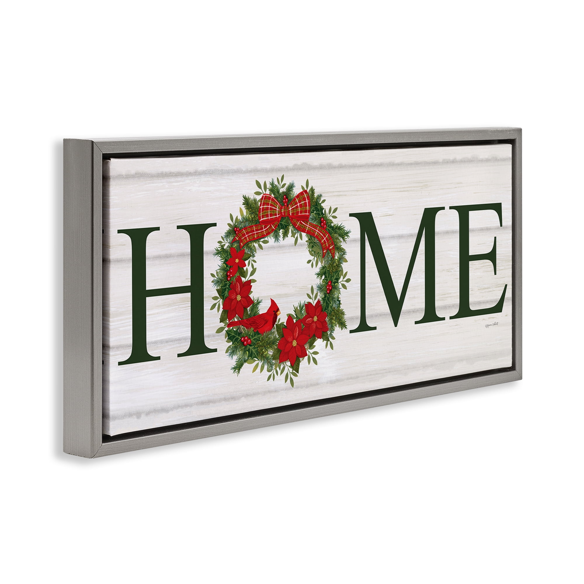 Stupell Industries Home Seasonal Wreath Botanical & Floral Painting Gray Floater Framed Canvas Art Print Wall Art, 25 x 11