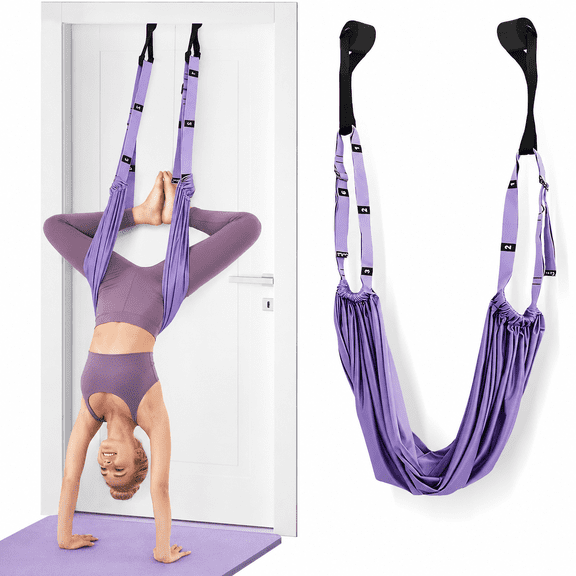 Stretching Strap with Door Anchor - Yoga Leg Stretcher for Backbend Training, Flexibility Trainer for Fitness Gymnastics Dance Ballet (Purple)