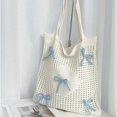 thumbnail image 3 of Topboutique Crochet Beach Tote Bag Bows Crochet Shoulder Handbag Mesh Knitted Handbag Boho Tote Knit Bags Knitted Hollow Bags Woven Travel Bag for Women,1 Pc, Blue, 3 of 7