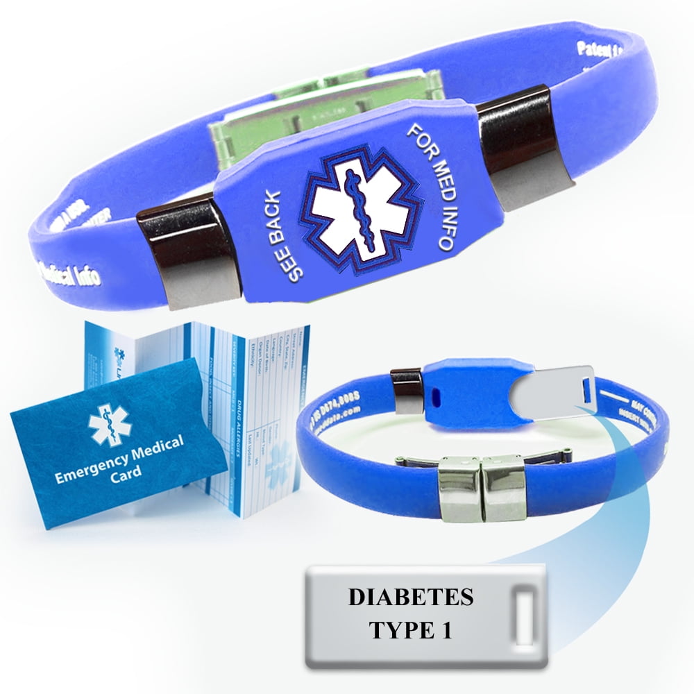 "Diabetes Type 1" ELITE Medical Alert ID Bracelet. Choose Color!