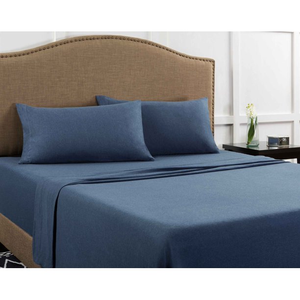 Mainstays Jersey Sheet Set, 150 GSM Knitted, Navy Blue ,Full, 4Pcs